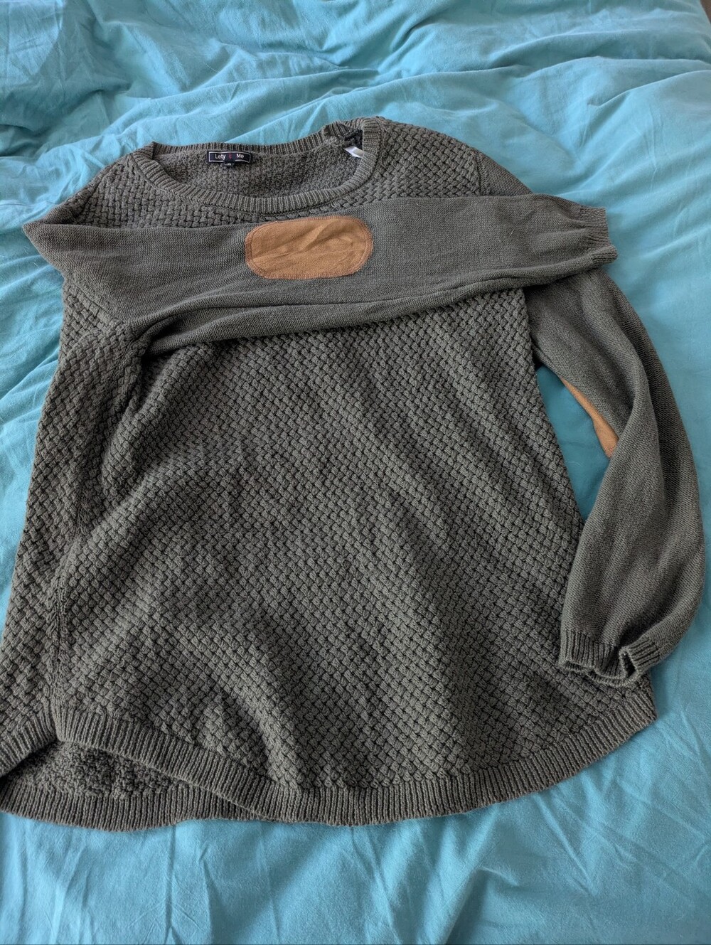 Olive Knit Oversized Women's Sweater With Elbow Patches XL